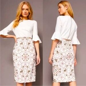 Ted Baker Majestic Jewel Cream Midi Dress (UK-2) 4-6 US EUC